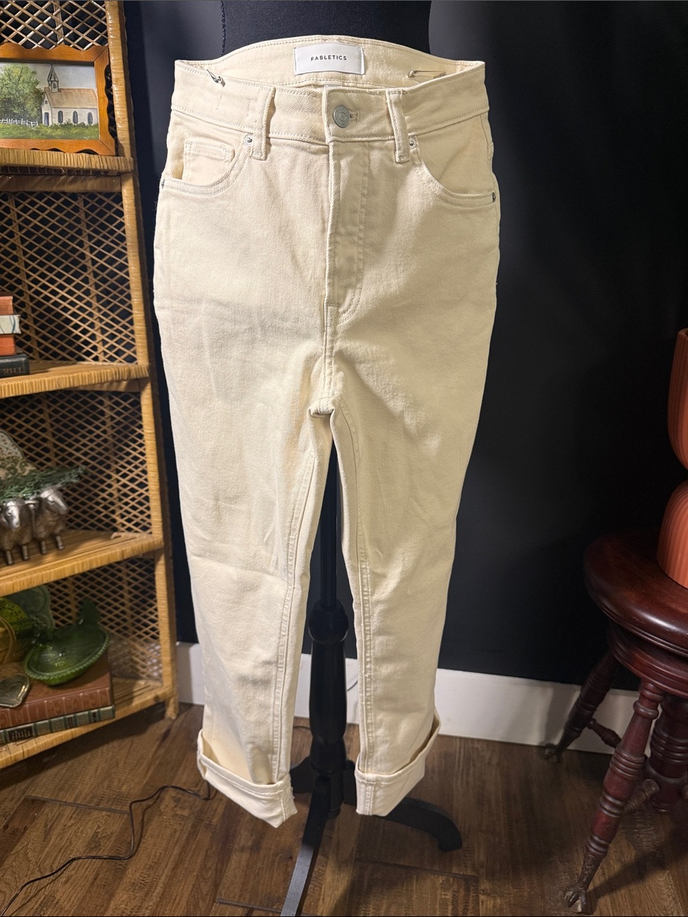 Fabletics Cream High-Rise Ankle Jeans